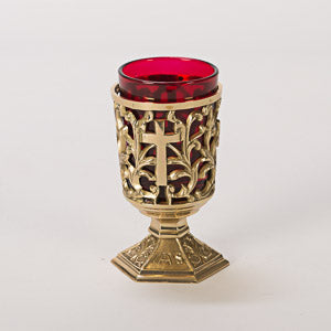 IHS Votive Candle Stand Solid Brass IHS Votive Candle Stand with Red Glass votive cup