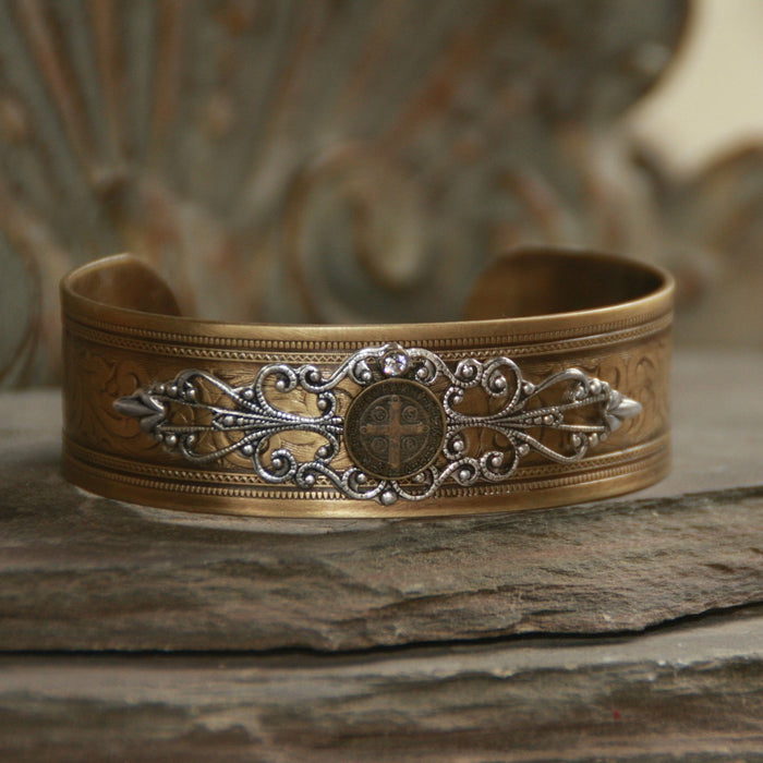 St. Benedict Hand Crafted Vintage Style Cuff Bracelet