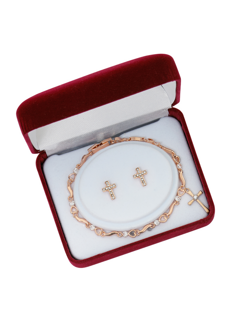 Imitation Rose Gold Crystal Bracelet with Earrings Set