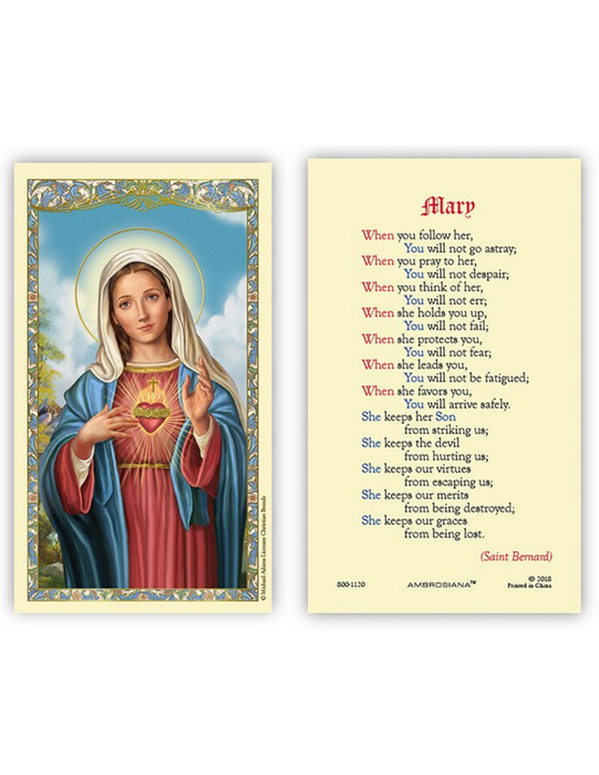 Immaculate Heart of Mary Holy Card - 25 Pcs. Per Package