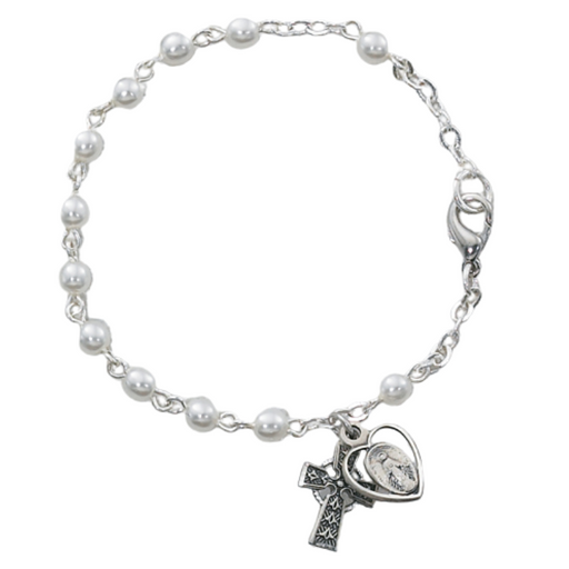 Irish Pearl Bracelet with Sterling Silver Cross and Heart Miraculous Medal Bracelet Faith Bracelets Gifts for All occasion