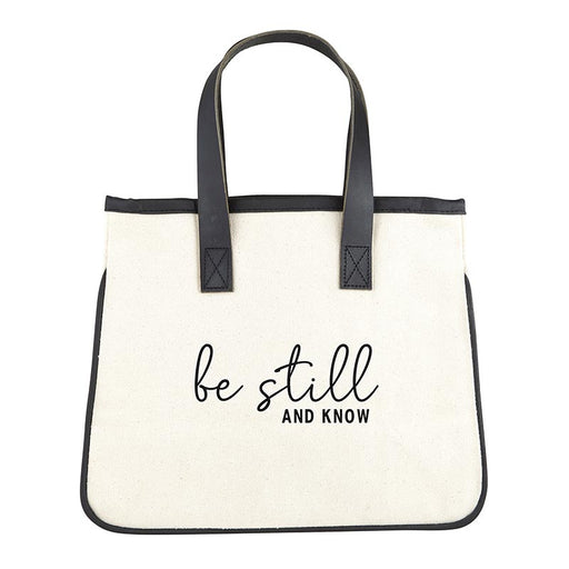 9" Leather Mini Canvas Tote - Be Still and Know