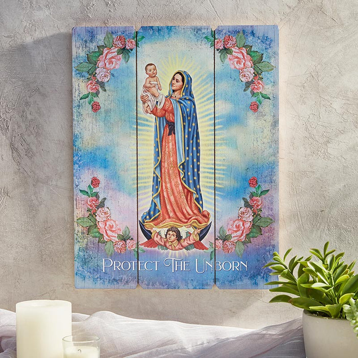 Letrero de paleta de madera de 15" H de Nuestra Señora de Guadalupe