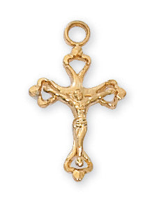 Baby Crucifix Gold Over Sterling Silver with 13" Gold Plated Chain