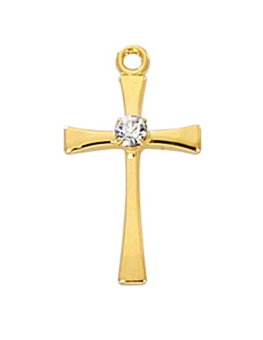 Cross in Gold Over Sterling Silver w/ Crystal Stone and 18" Rhodium Plated Chain