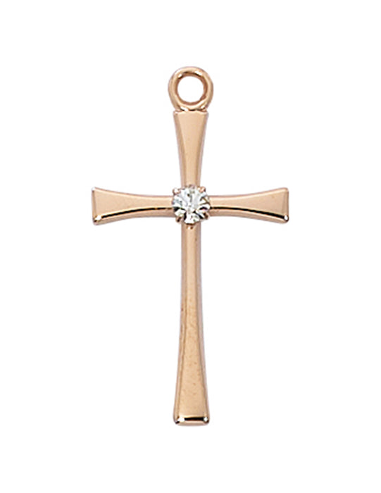 Cross in Rose Gold Over Sterling Silver w/ Crystal Stone and 18" Rhodium Plated Chain