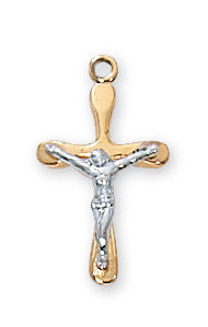Two-Tone Crucifix Gold Over Sterling Silver with 16" Rhodium or Gold Plated Chain