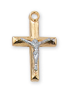 Two-Tone Crucifix Gold Over Sterling Silver with 18" Gold Plated Chain