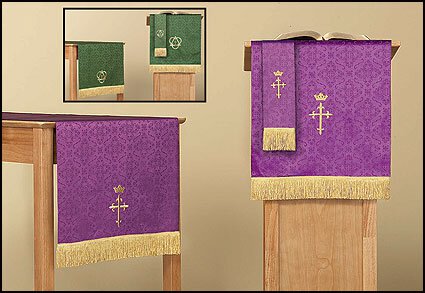Jacquard Reversible Pulpit Scarf with Cross (Purple/Green)