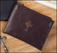 Brown Leather Stamped Cross Rosary Case