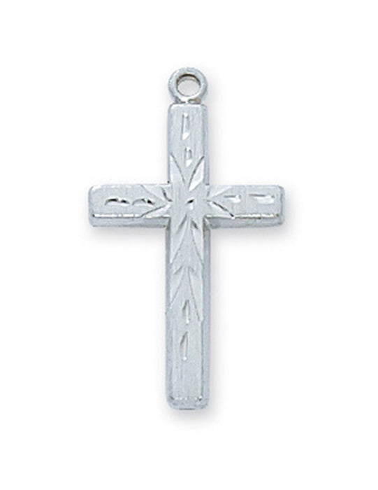 Cross in Sterling Silver w/ 18" Rhodium Plated Chain and White Leatherette Gift Box