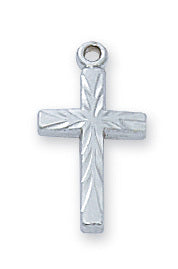 Cross in Sterling Silver with 16" Rhodium Plated Chain and White Leatherette Gift Box