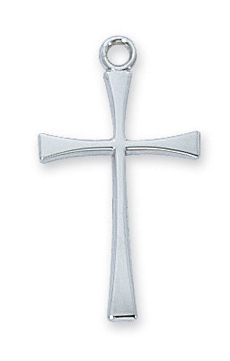 Cross in Sterling Silver w/ 18" Fine Rhodium Plated Chain and White Leatherette Gift Box