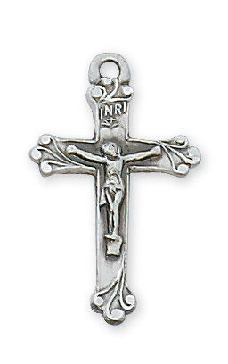 Sterling Silver Antique Finish Crucifix Pendant with 18" Chain in a Deluxe White Leatherette Gift Box