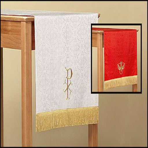 80" L Jacquard Reversible Red and White Table Runner with Fringe pentecost symbols pentecost symbolism pentecost items