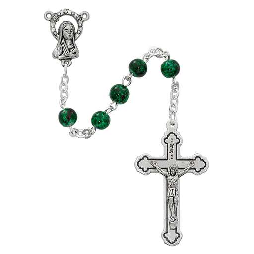6mm Green Swirl Beads Blessed Virgin Mary Rosary