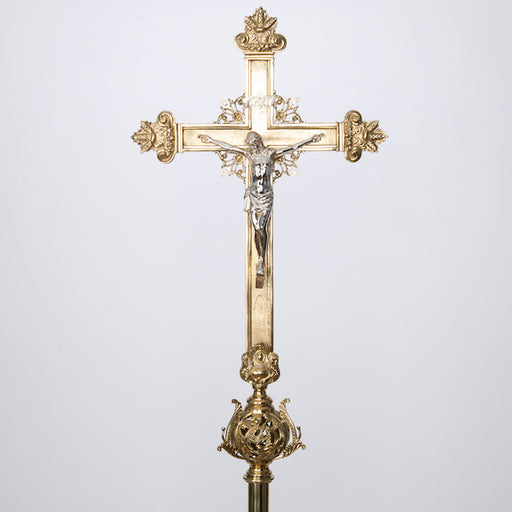 Large Cathedral Size Brass Processional Cross Very Large Cathedral Size Processional Cross set atop a 50" brass pole