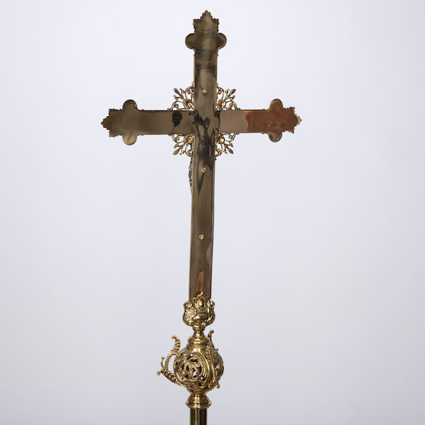 Large Cathedral Size Brass Processional Cross Very Large Cathedral Size Processional Cross set atop a 50" brass pole