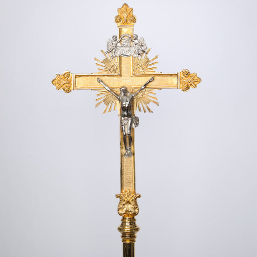 Large Cathedral Size Processional Cross Processional cross- with rays silver plated corpus and INRI