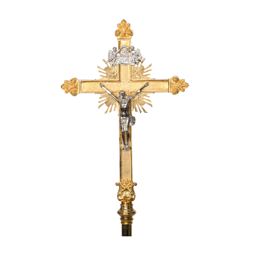 Large Cathedral Size Processional Cross Processional cross- with rays silver plated corpus and INRI