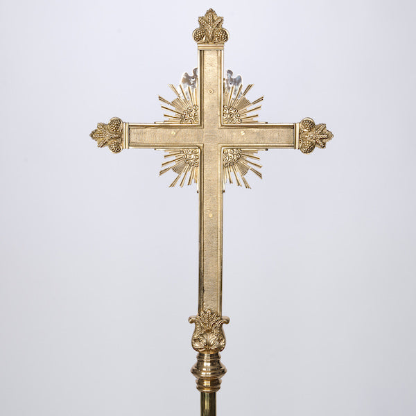 Large Cathedral Size Processional Cross Processional cross- with rays silver plated corpus and INRI Very Large Cathedral Size Processional Cross set on a 50" brass pole
