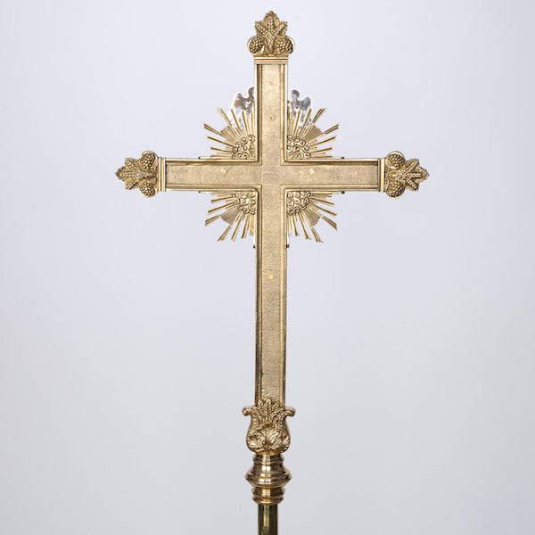 Large Cathedral Size Processional Cross Processional cross- with rays silver plated corpus and INRI Very Large Cathedral Size Processional Cross set on a 50" brass pole