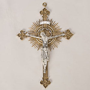 Large Wall Hung Solid Brass Crucifix Large Wall Hung Crucifix in solid brass with silver plated corpus and "INRI".
