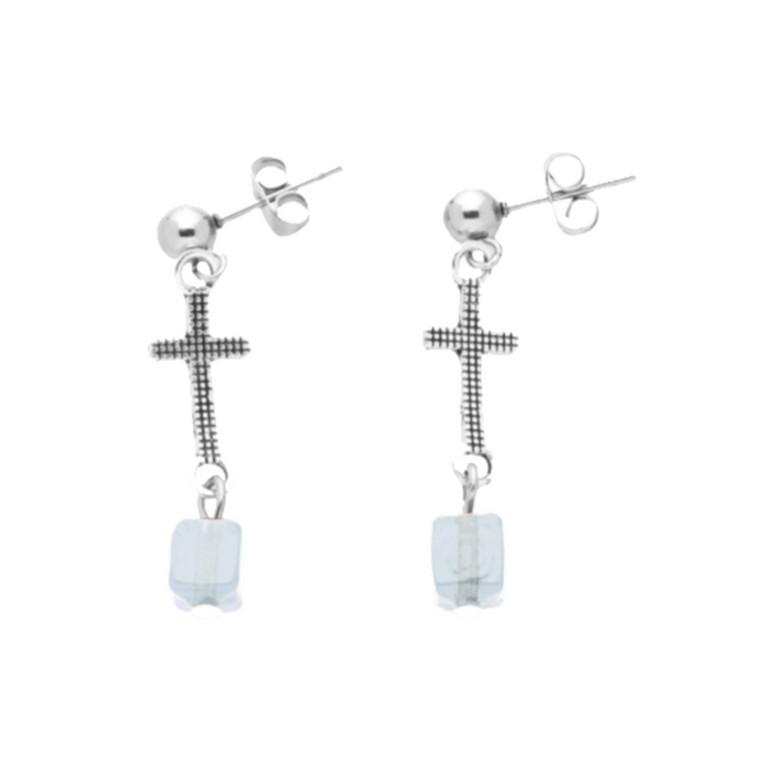 Lattice Cross Earrings with Genuine Clear Murano Beads