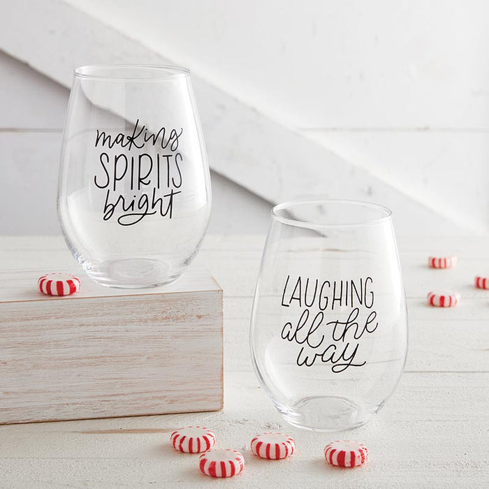 Laughing All The Way Stemless Wine Glass - 2 Pieces Per Package