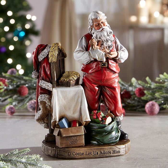 8" Figurine Santa Adoring Baby Jesus Christmas Gift Christmas Season Decor Christmas Celebration Christmas Symbols