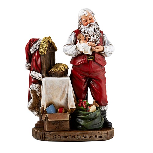 8" Figurine Santa Adoring Baby Jesus Christmas Gift Christmas Season Decor Christmas Celebration Christmas Symbols