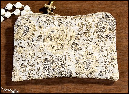 Brocade Rosary Case with a Cross Zipper