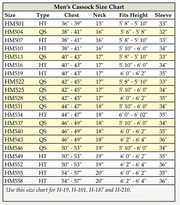 Carlisle Viva Cassock - Size Chart