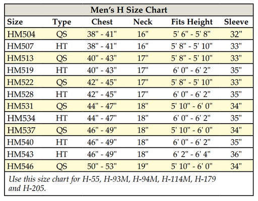 John Wesley Doctoral Pulpit Robe size chart