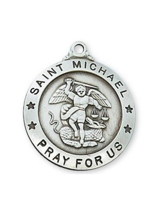 Patron St. Michael Medal Sterling Silver w/ 24" Rhodium Plated Chain St. Michael Medal St. Michael Medal NecklaceMilitary Protection St. Michael Armed Forces Protection Armed Forces Guidance