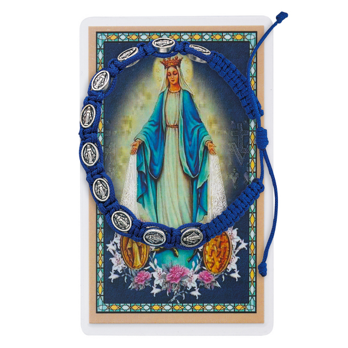 Miraculous Medal Blue Corded Bracelet w/ Laminated Holy Card Catholic Gifts Catholic Presents Gifts for all occasion