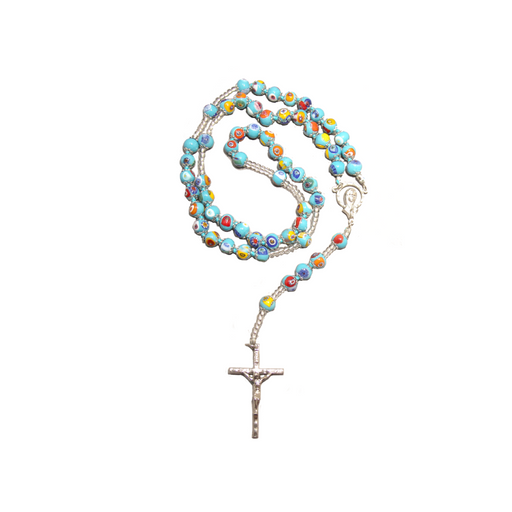 Genuine Murano Turquoise Rosary with Hand-knotted Mosaic Beads