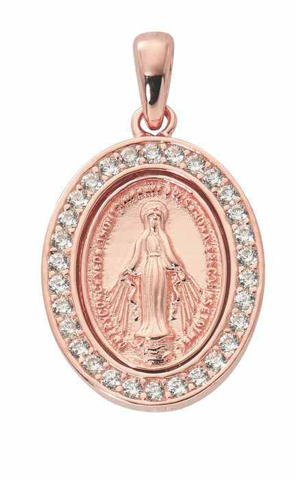 Miraculous Medal Rose Gold with Crystal Stones with 18" Plated Chain