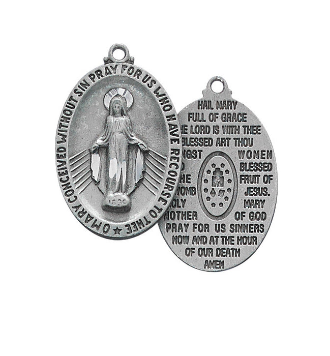 Miraculous Medal with Hail Mary Pewter