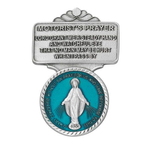 Motorist's Prayer Blue Enameled Round Miraculous Medal Visor Clip Catholic Gifts Catholic Presents Gifts for all occasion