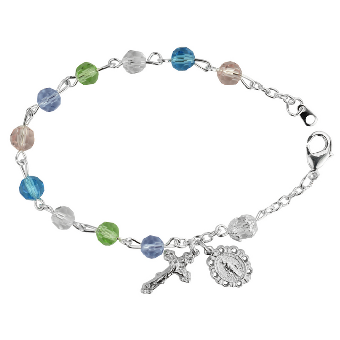 Multi Color Crystal Miraculous Medal Rosary Bracelet