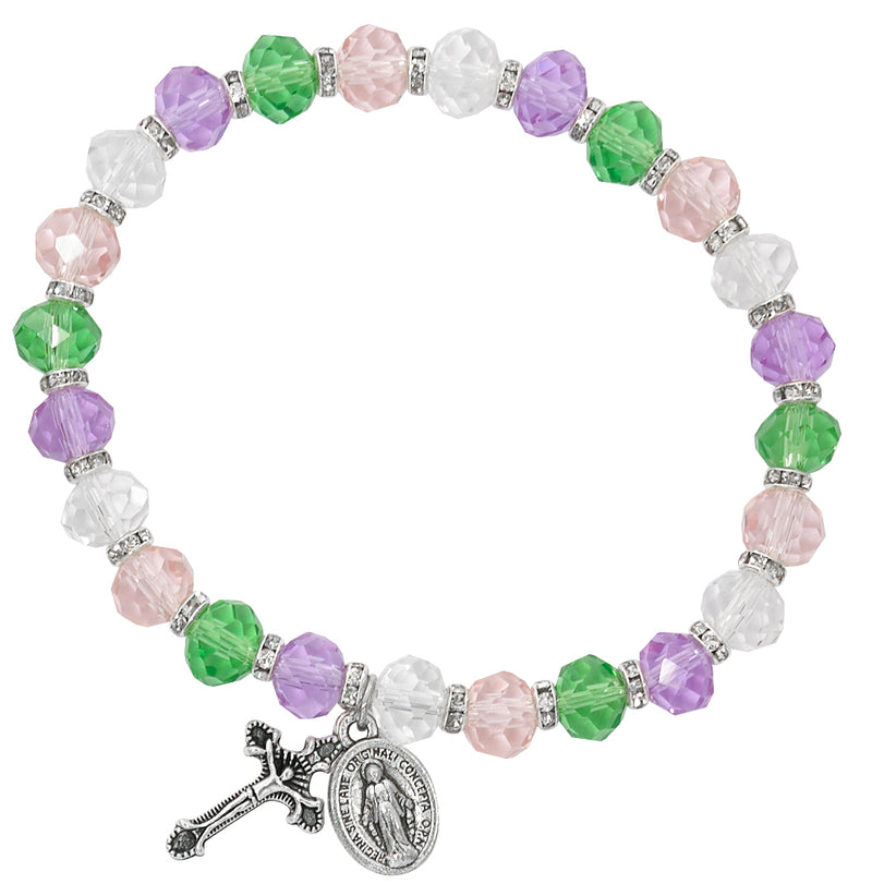 Pulsera elástica con medalla milagrosa de cristal multicolor