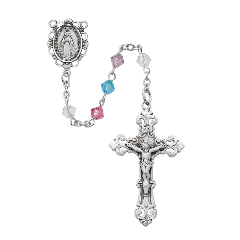 Multi Colored Swarovski with Rhodium Miraculous Medal Rosary Rosary Catholic Gifts Catholic Presents Rosary Gifts