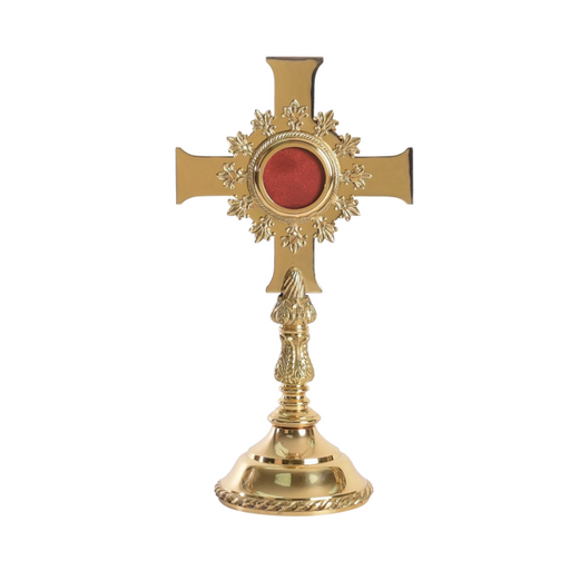 Multi Layered Cross Shaped Solid Brass Reliquary This multi layered cross shaped reliquary is solid brass and polished to a high shine.