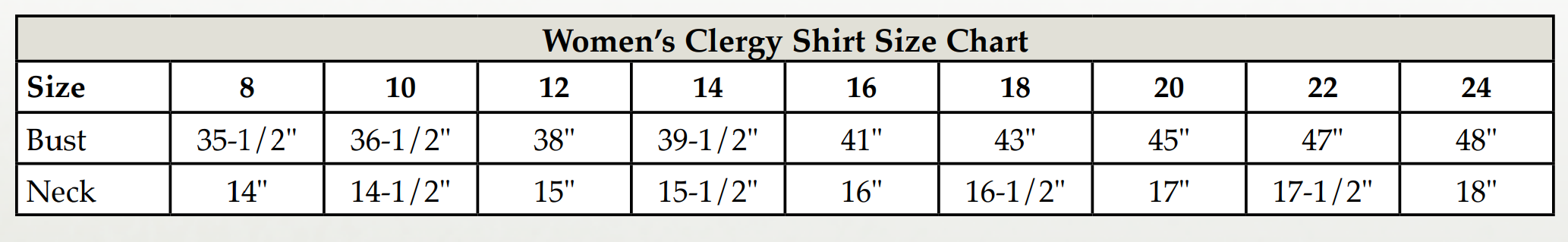 Murphy Robe Apparel Size Chart