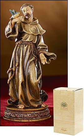 6" St. Francis the Patron of animals and ecology Statue made from stone resin with carving and color paints made by old masters of northern Italy