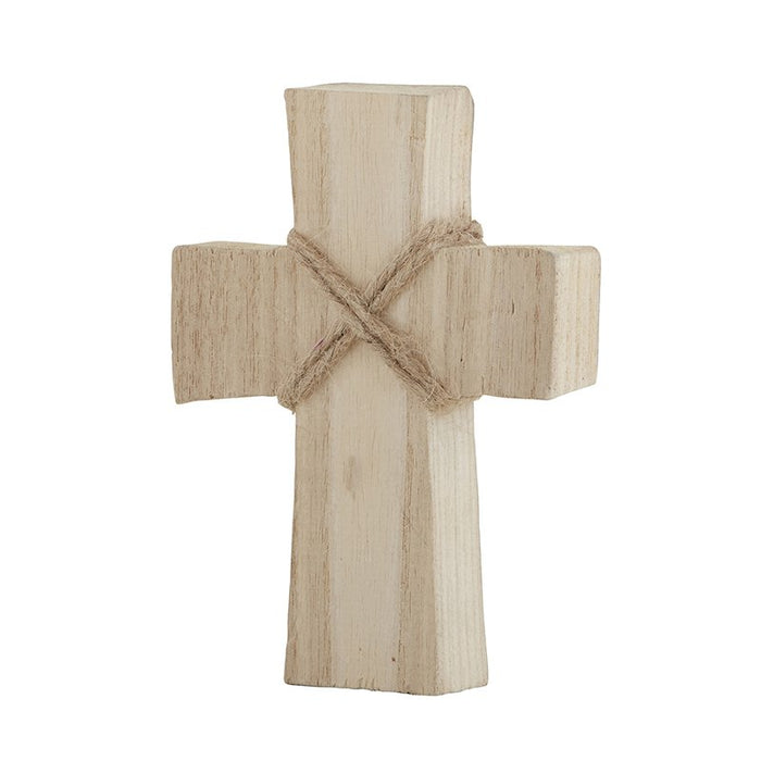 Natural Finish Paulownia Wood with Rope Standing Cross - Small