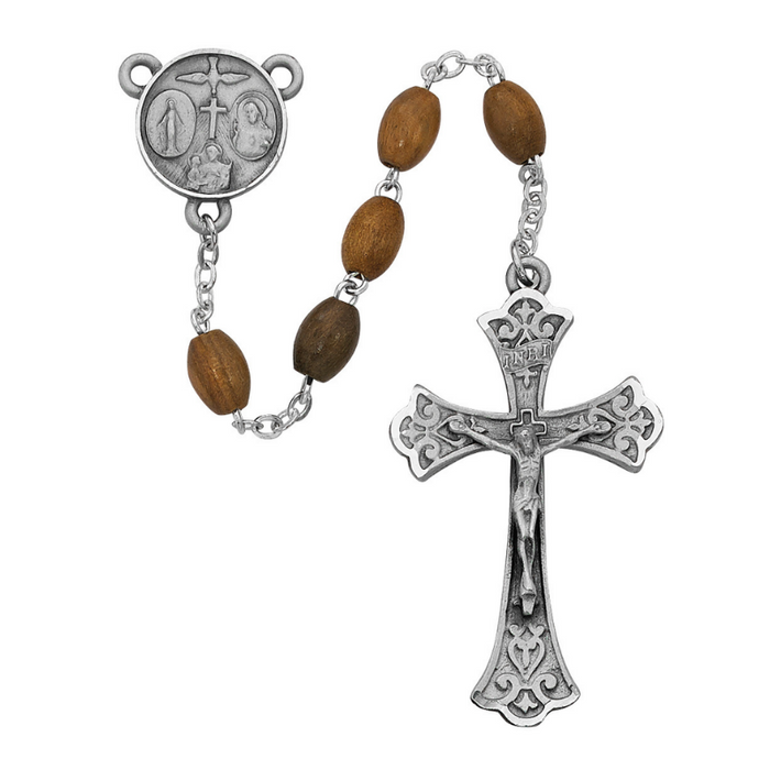 Olive Wood Oval Four Way Medal Rosary