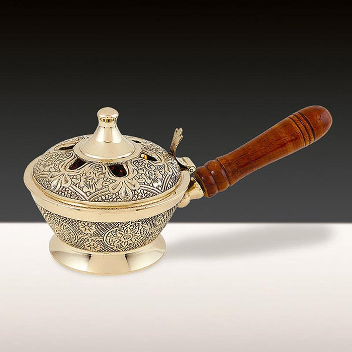 8" L Ornate Incense Burner with Wood Handle