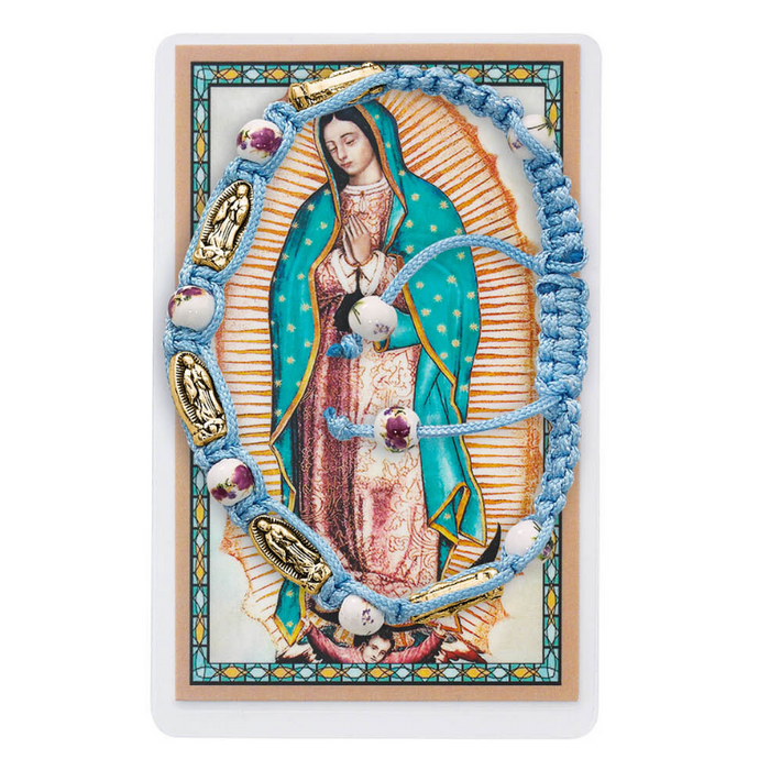 Our Lady of Guadalupe Blue Corded Bracelet w/ Laminated Holy Card